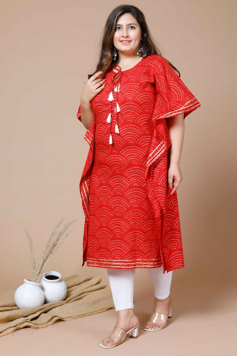 Miravan Women's Red Plus Size Cotton Festive Wear Kaftan | Grocsy