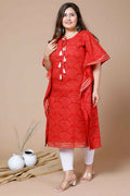Miravan Women's Red Plus Size Cotton Festive Wear Kaftan | Grocsy