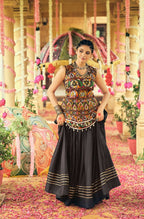 Teeya Creation Black Colour Rayon Silk Embroidery Work Fully Stitched Navratri Lehenga | Grocsy