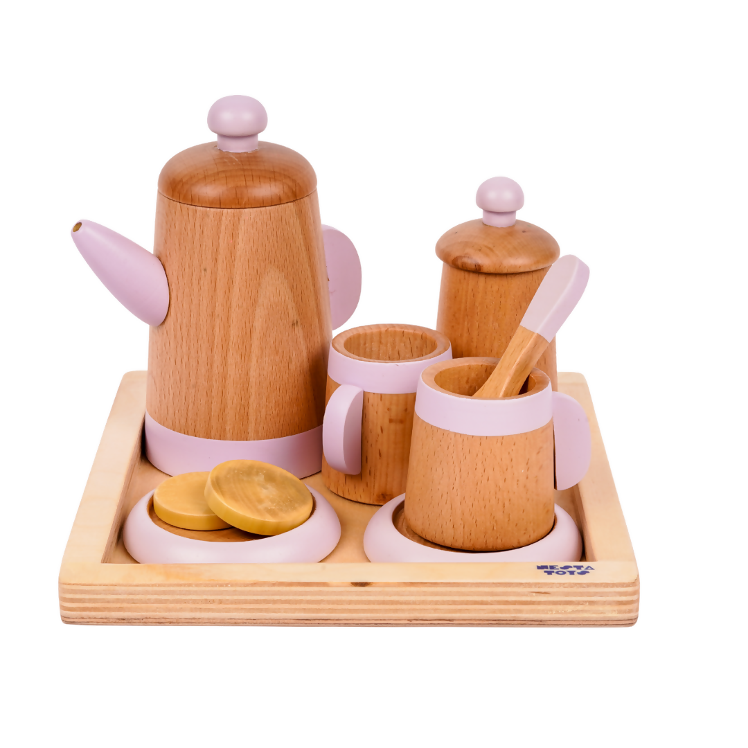 Nesta Toys Wooden Tea Set, Pretend Play Food Sets, Kitchen Toys (3+ Years) - 10 Pcs | Grocsy