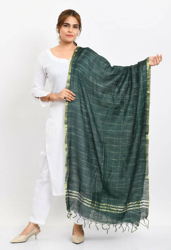 Mominos Fashion Moeza Women's Cotton Zari Box Bottle Green Dupatta | Grocsy