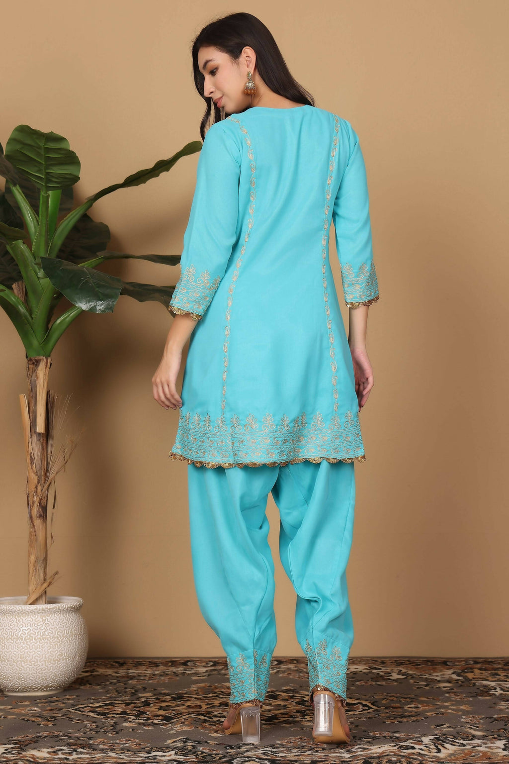 Joban Fashion Turquoise Georgette Kurta Set | Grocsy