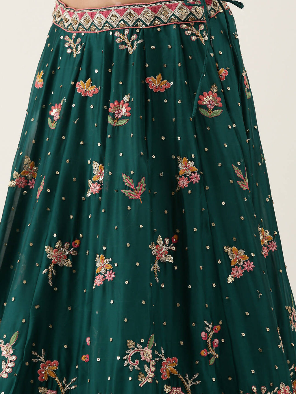 House of Panchhi Teal Pure Georgette Sequinse Work Lehenga & Blouse with Dupatta | Grocsy