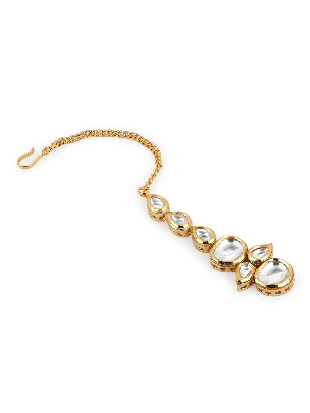 Gold-Polished White Kundan-Studded Maangtikka - Ruby Raang | Grocsy