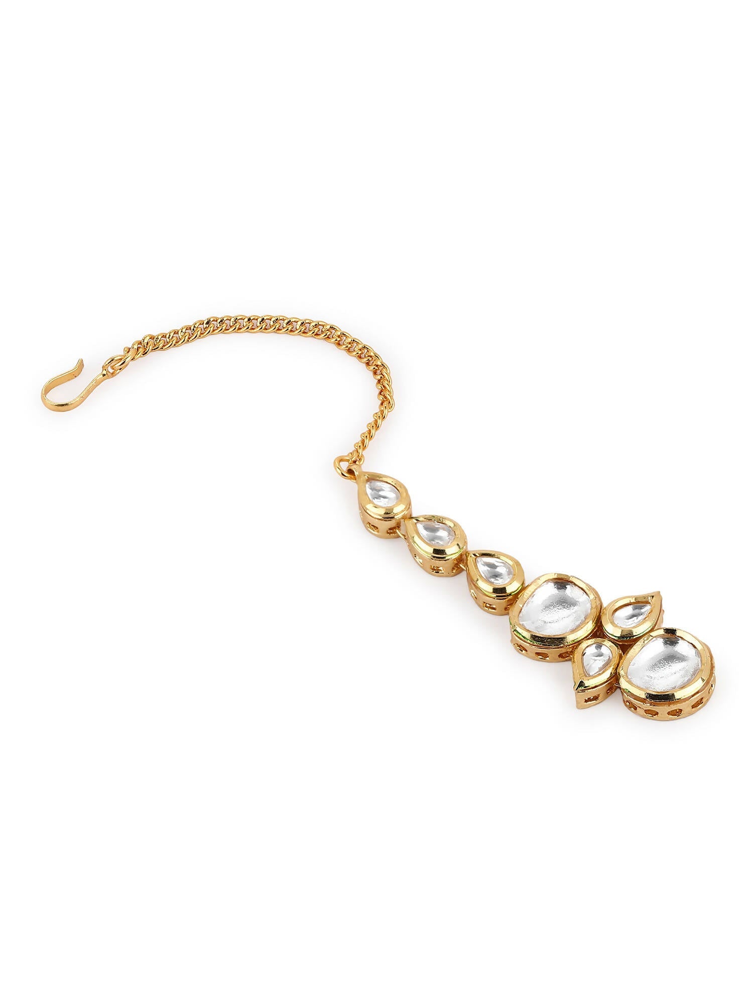 Gold-Polished White Kundan-Studded Maangtikka - Ruby Raang | Grocsy