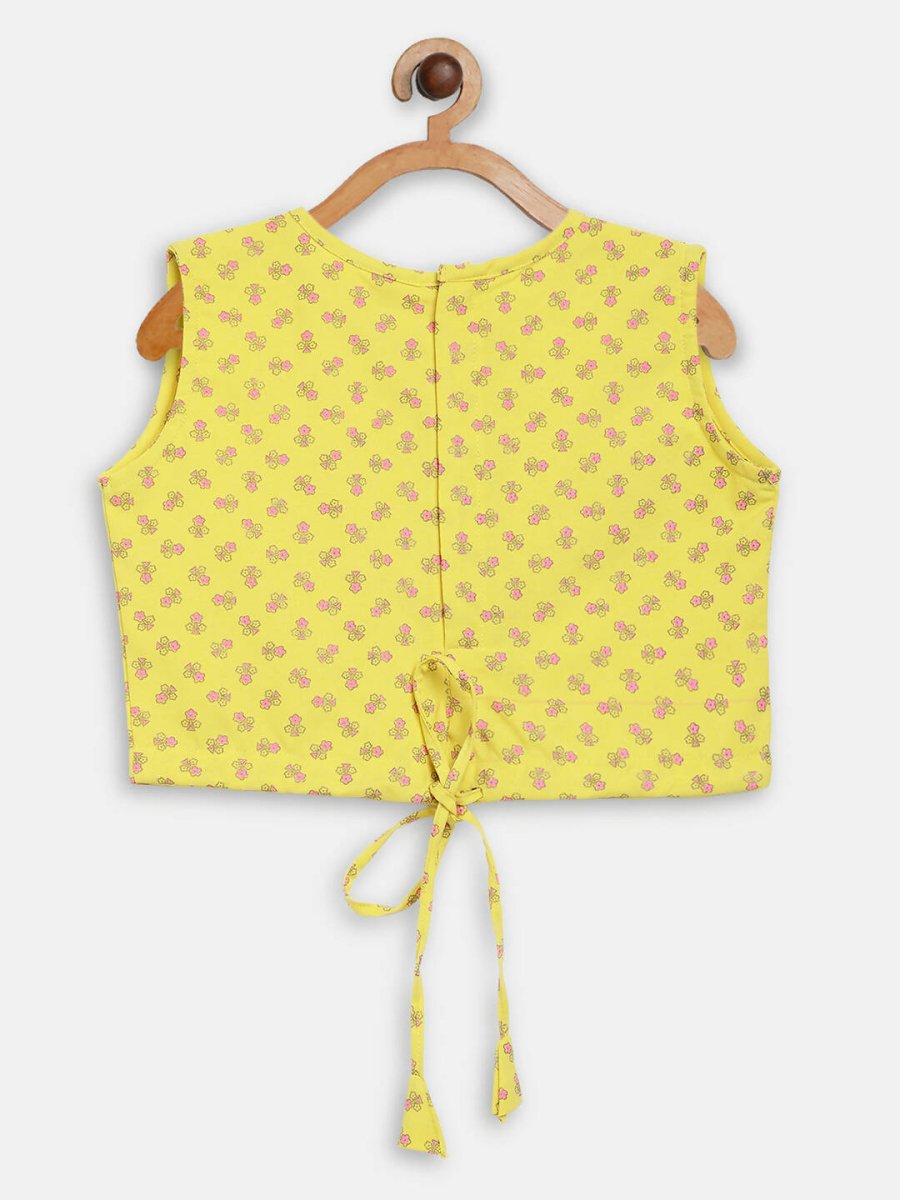 Ahalyaa Yellow Viscose Rayon Printed Kids Top & Palazzo Sets With Jacket For Girls | Grocsy