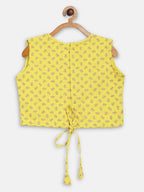 Ahalyaa Yellow Viscose Rayon Printed Kids Top & Palazzo Sets With Jacket For Girls | Grocsy