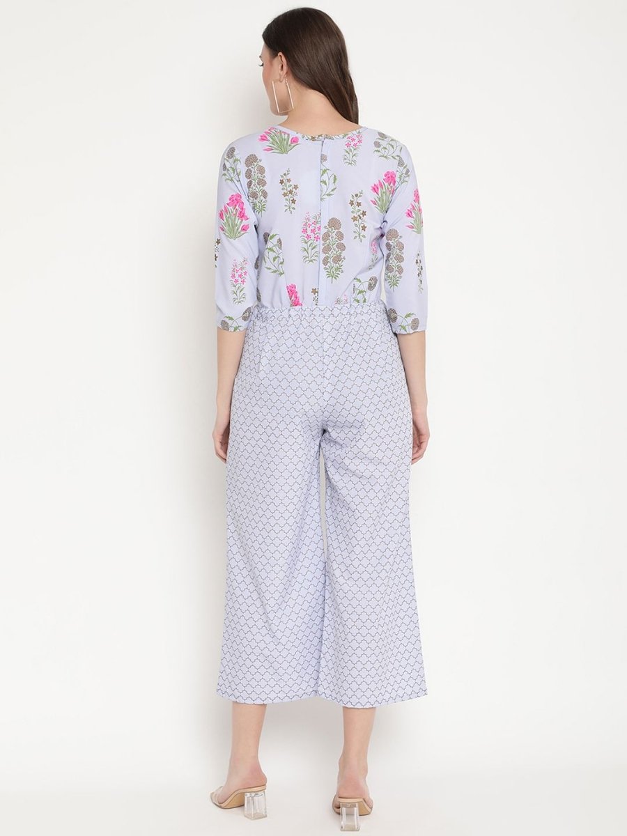 Ahalyaa Womens Blue Crepe Printed Jumpsuit | Grocsy