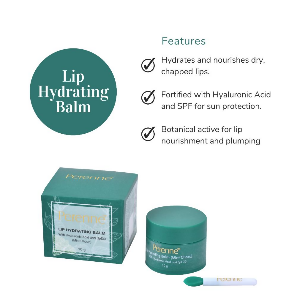 Perenne Lip Hydrating Balm With Hyaluronic Acid & SPF 30 - Mint Choco | Grocsy