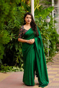 Green Jute Silk Woven Design Saree with Unstitched Blouse - A2M | Grocsy