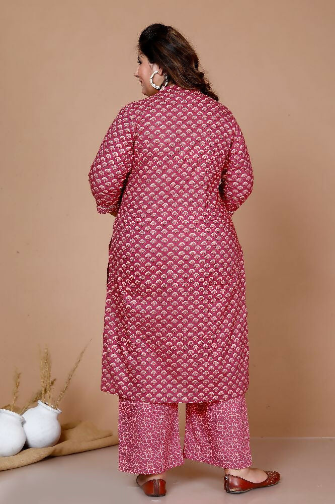 Miravan Womens Plus Size Floral Printed Cotton Kurta With Palazzo | Grocsy