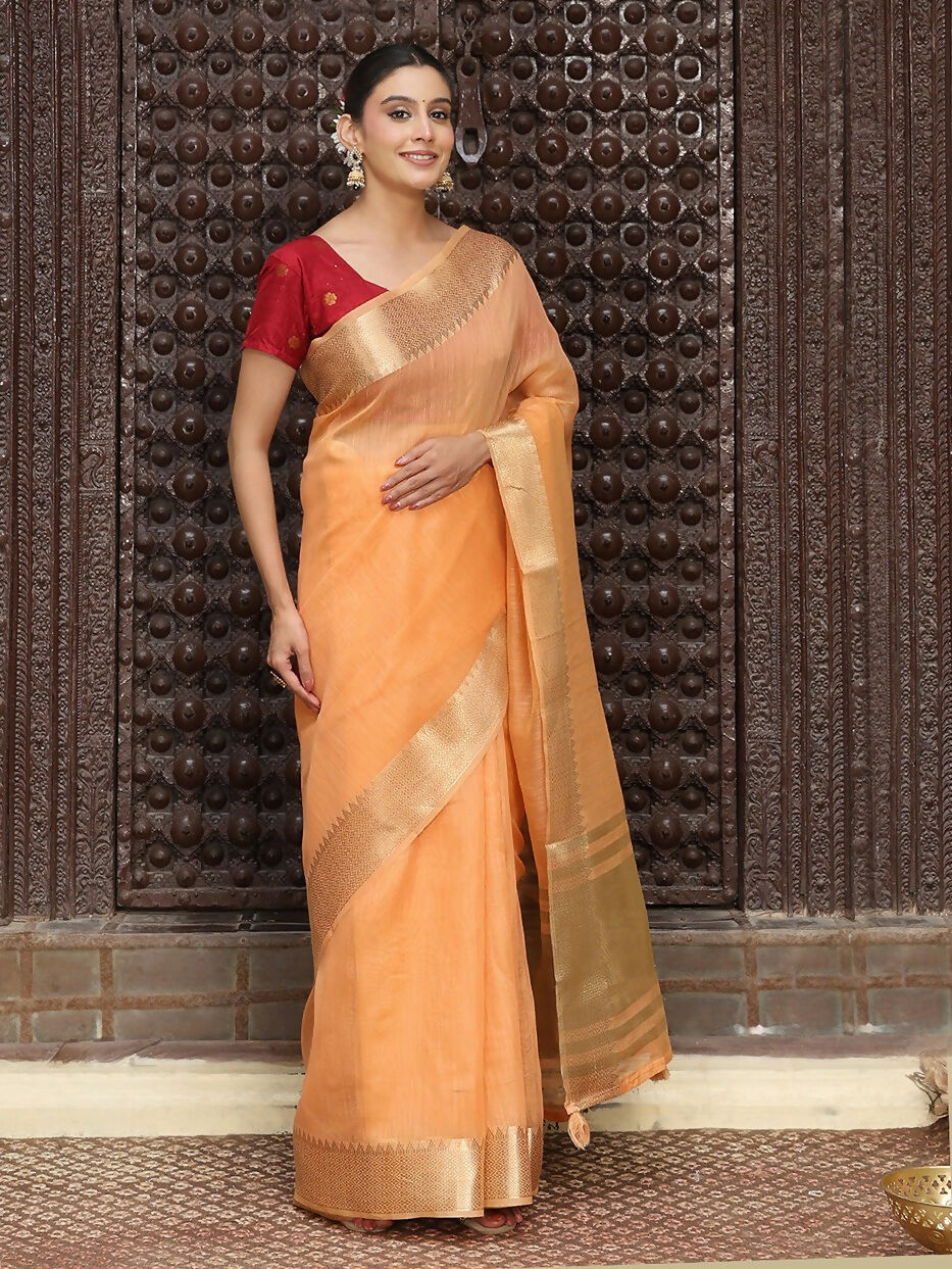 Shree Shyam Fashion Orange Cotton Saree | Grocsy