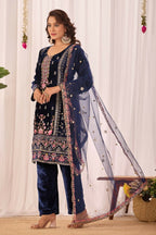 Teeya Creation Blue Color Velvet Embroidery Work Wedding Wear Salwar Suit | Grocsy