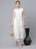 Ahalyaa Women Off White Pure Cotton Printed Kurta with Trousers | Grocsy