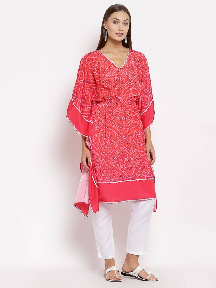 Myshka Women's Pink Cotton Printed 3/4 Sleeve V Neck Casual Kaftan | Grocsy