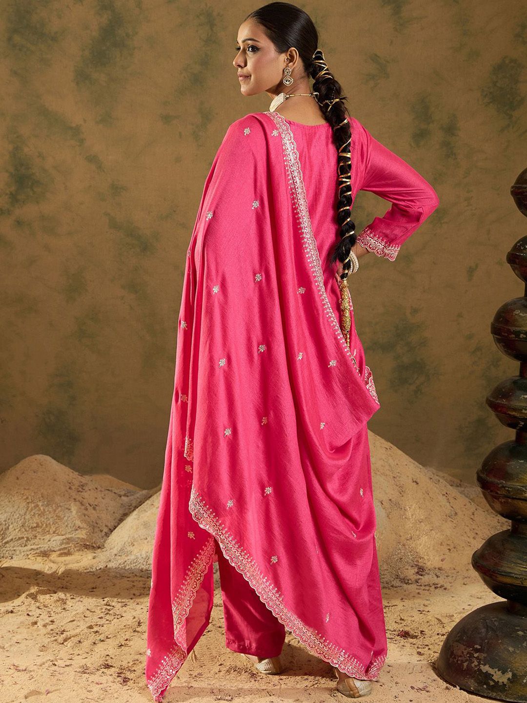 Indo Era Ethnic Motifs Embroidered Thread Work Kurta with Trousers & Dupatta | Grocsy