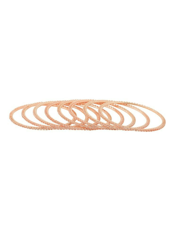 NVR Women Set of 8 American Diamond Rose Gold-Polished Bangles