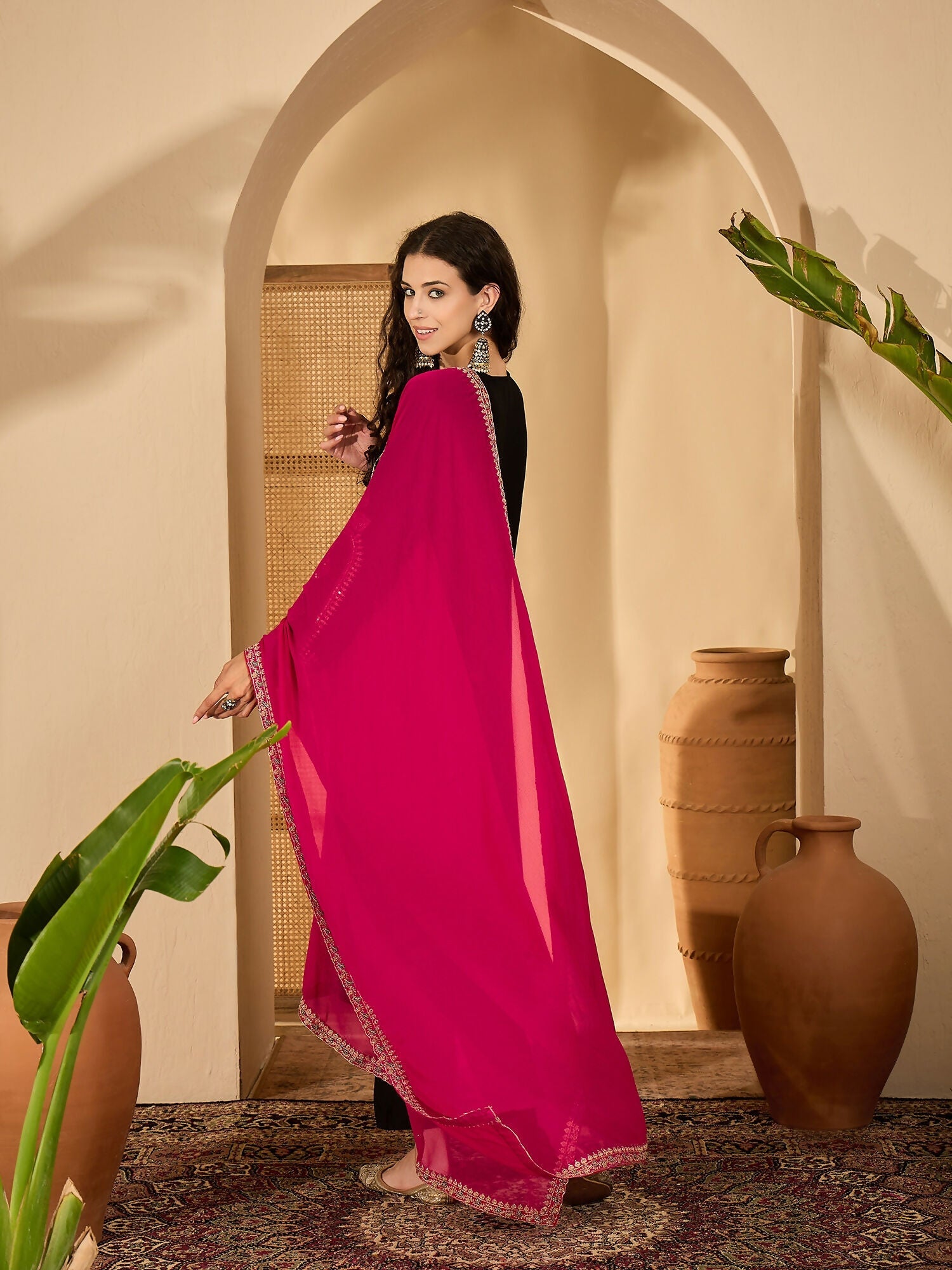Joban Fashion Embroidery Black Vichitra Silk Kurta Set | Grocsy