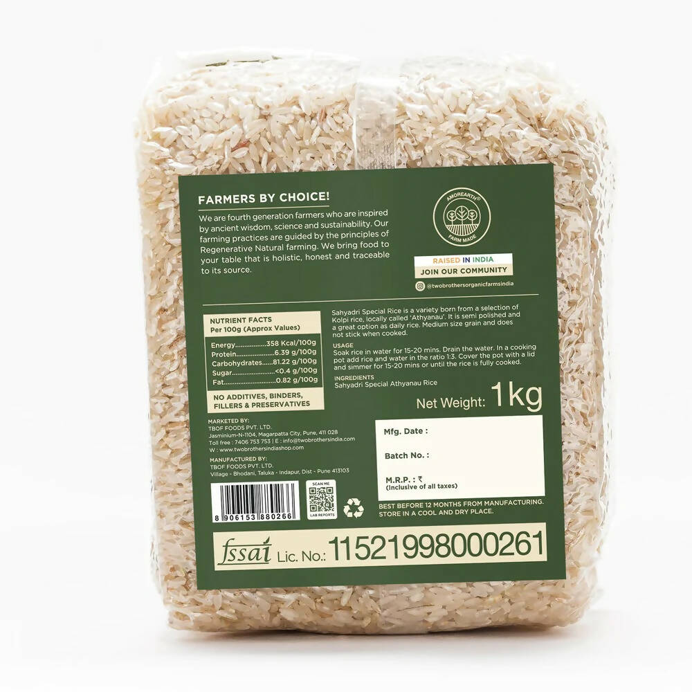 Two Brothers Organic Farms Sahyadri Special Athyanau Rice-Semi Polished | Grocsy