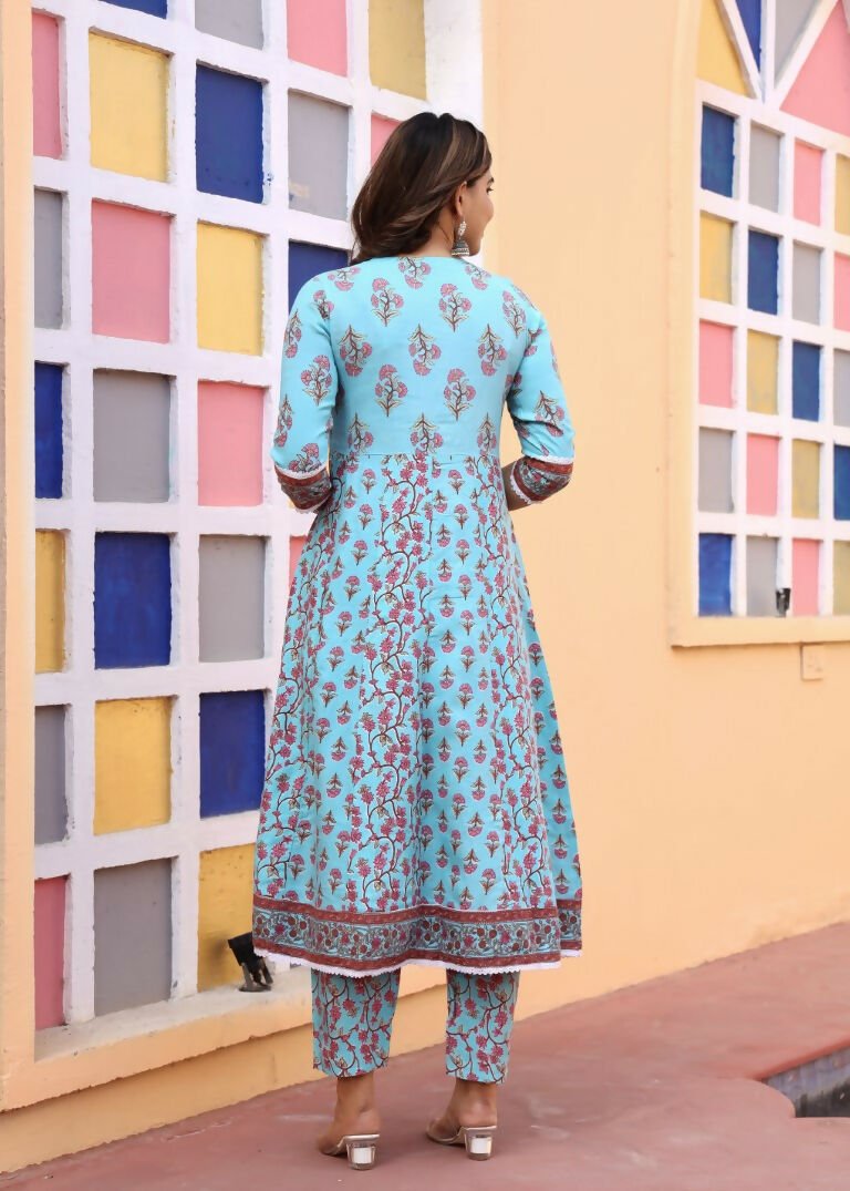 Alvano Printed Anarkali Kurti with Pant and Dupatta Set for Women's and Girls Rayon | Grocsy