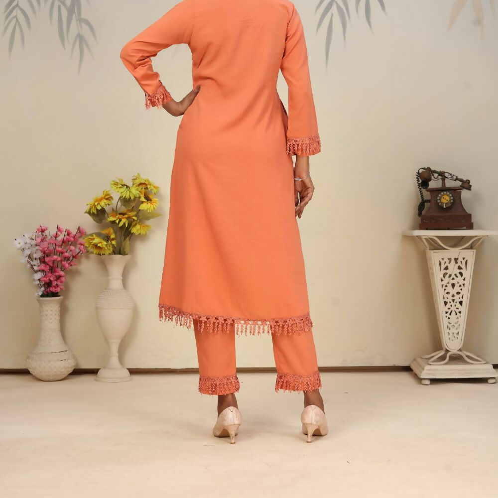 Jyoti Fashion Women's Orange Rinkal Cotton Plain with Side Pocket Kurtis & Sets | Grocsy