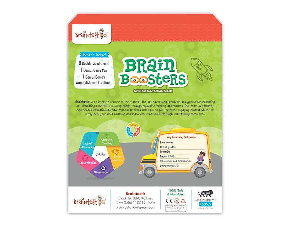 Braintastic Brain Booster Game/Toy (6-99 Years)-Write & Wipe Reusable Activity Sheets with Marker & Jigsaw Puzzle Learning Tools for Kids 6+ Years | Grocsy