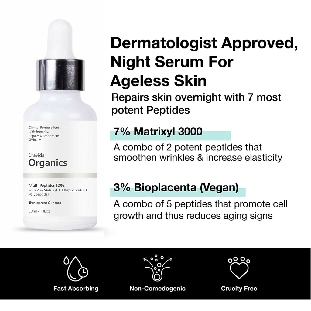 Dravida Organics Multi Peptide Anti Aging Night Serum | Grocsy