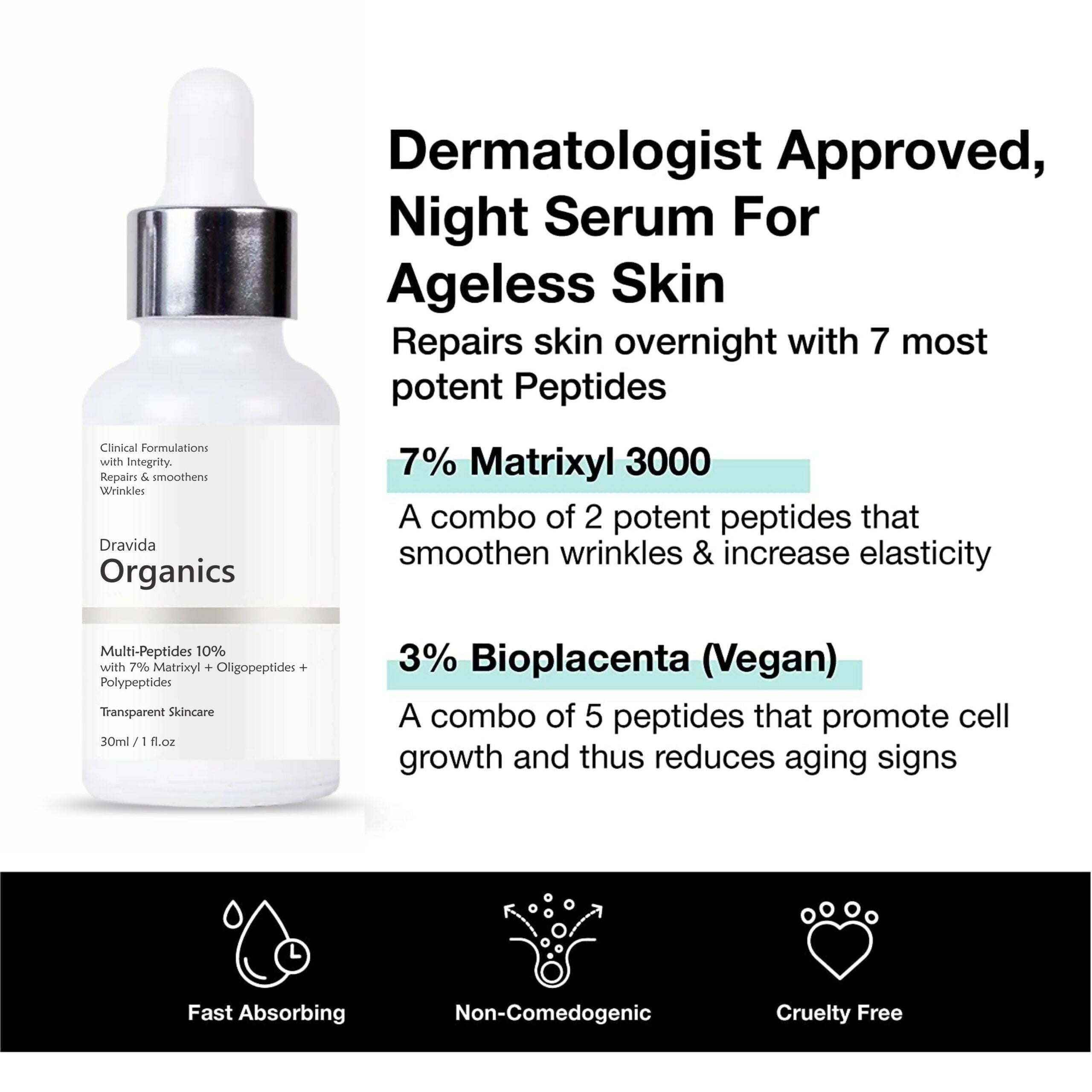 Dravida Organics Multi Peptide Anti Aging Night Serum | Grocsy