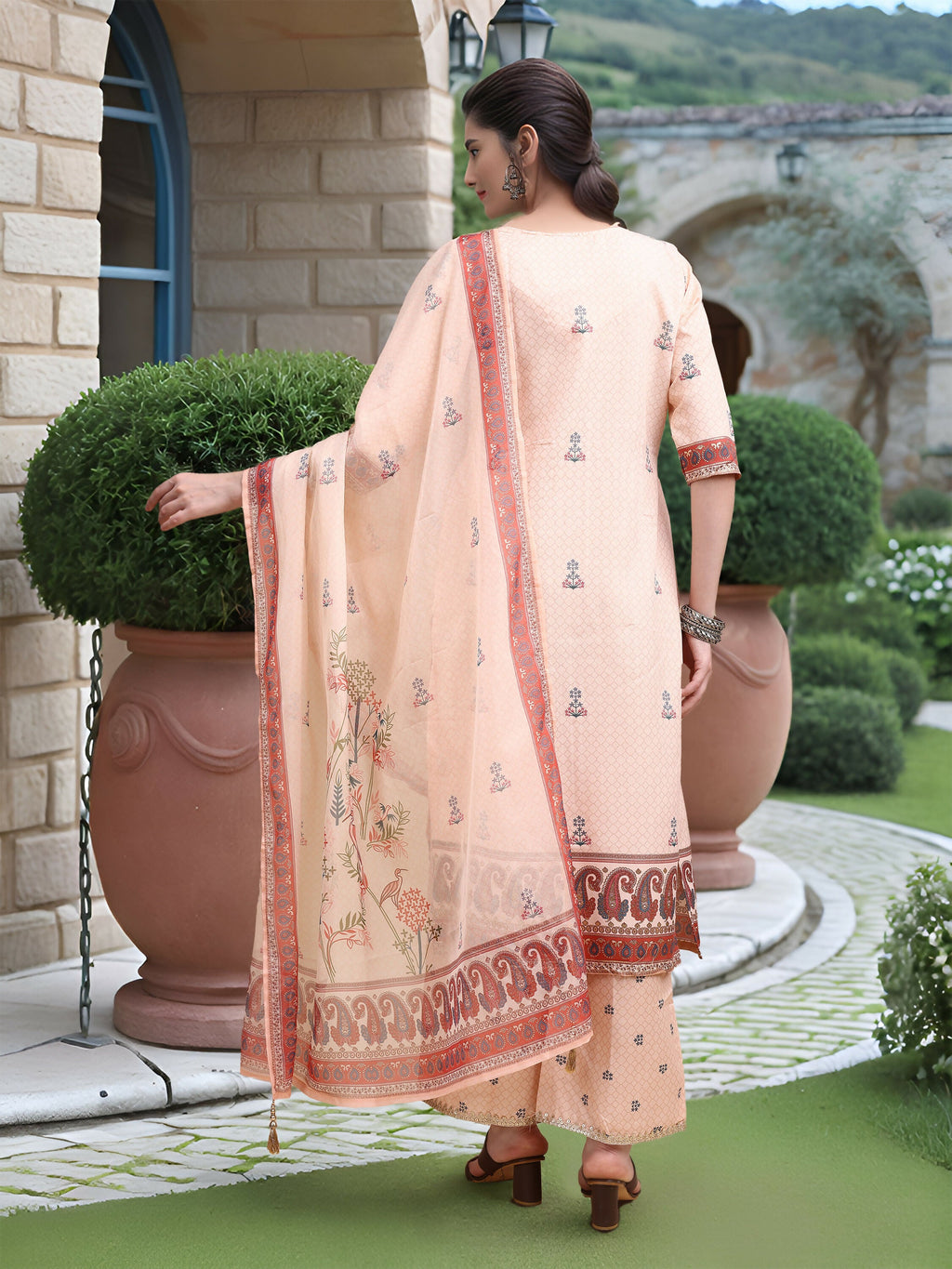 Joban Fashion Peach Position Digital Print With Position Foil Kurta Set | Grocsy