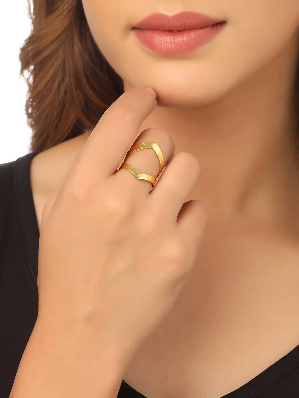NVR Women Gold-Polished Adjustable Finger Ring | Grocsy