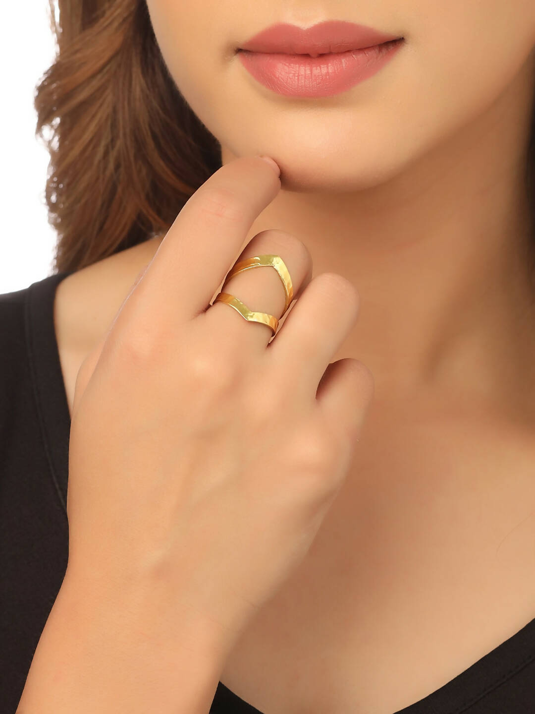 NVR Women Gold-Polished Adjustable Finger Ring | Grocsy