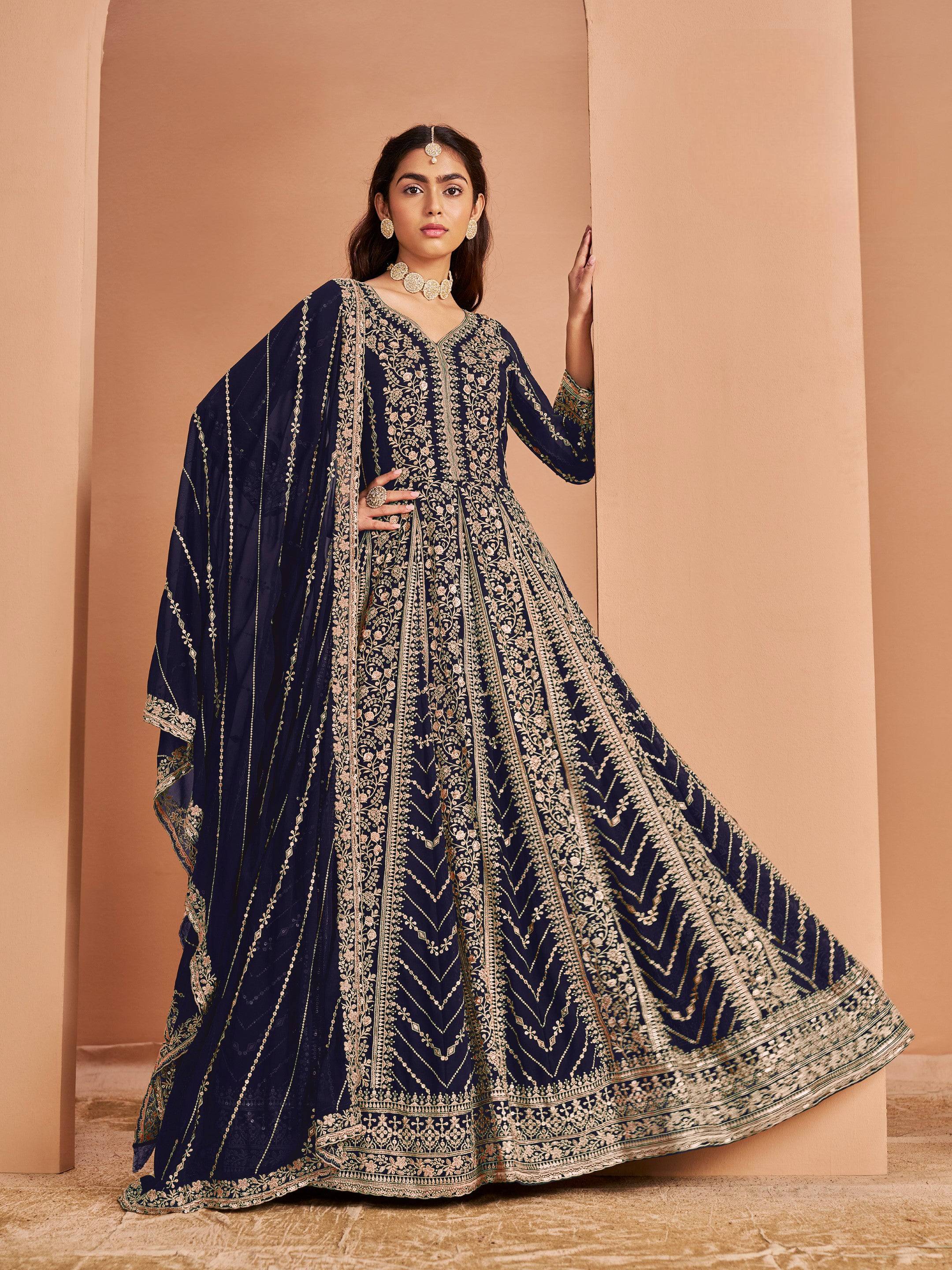 Anaita Navy Blue Georgette Embroidered Salwar Suit | Grocsy