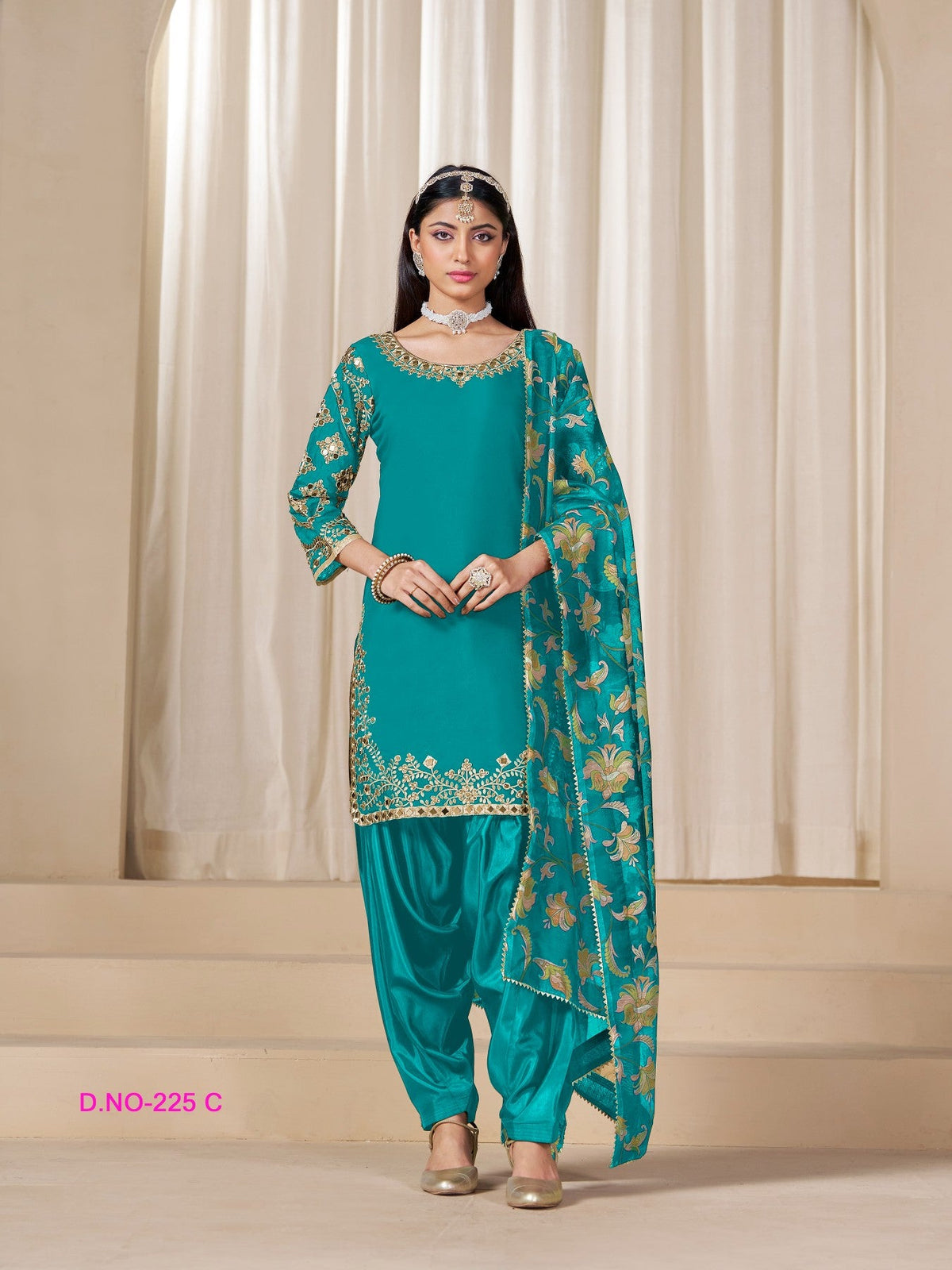Anaita Teal-Blue Premium Embroidered Roman Silk Salwar Suit | Grocsy