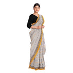 Exclusive Collection 100% Pure Cotton Light Grey Tant Saree With Hand Weaving Work | Grocsy