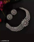 Tehzeeb Creations Women's Silver Colour Oxidised Necklace And Earrings With Kundan | Grocsy