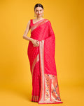 Monjolika Fashion Opulent Paithani In Regal Red Color With Gold Weaves Delicate Zari Work Silk Saree | Grocsy