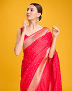 Monjolika Fashion Opulent Paithani In Regal Red Color With Gold Weaves Delicate Zari Work Silk Saree | Grocsy