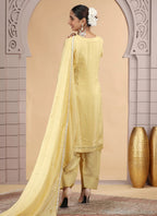 Chhap Yellow Colour Satin Silk Hand Work Salwar Suit | Grocsy