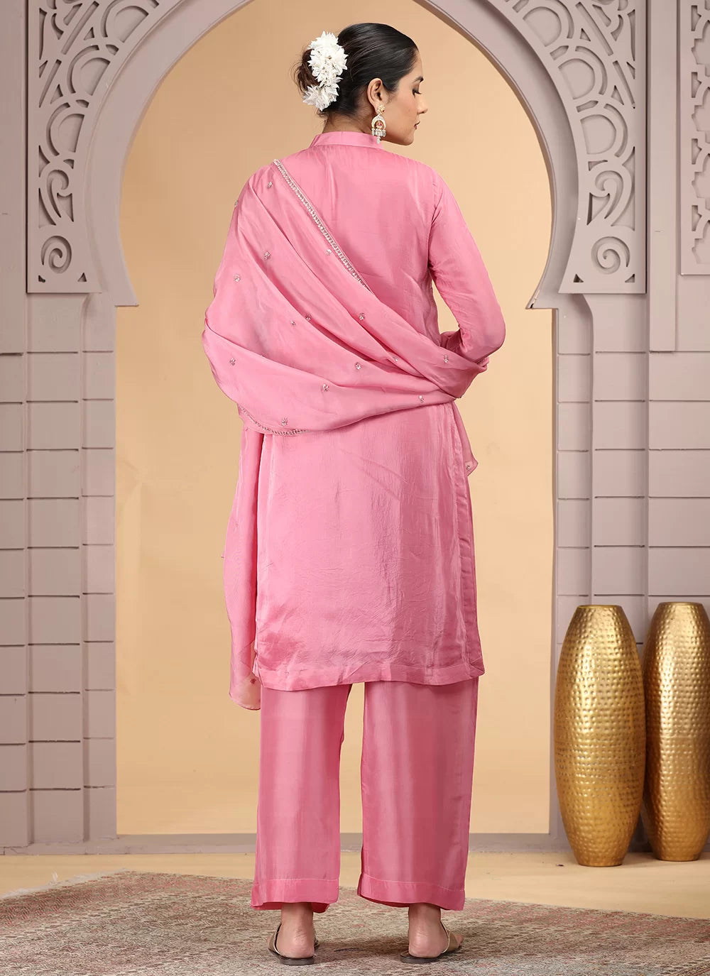 Chhap Pink Colour Satin Silk Hand Work Salwar Suit | Grocsy