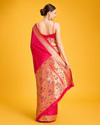 Monjolika Fashion Opulent Paithani In Regal Bright Pink Color With Gold Weaves Delicate Zari Work Silk Saree | Grocsy