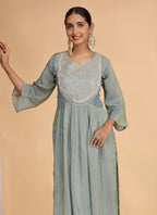 Chhap Firozi Colour Organza Shimmer Hand Work Salwar Suit | Grocsy
