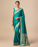 Monjolika Fashion Opulent Paithani In Regal Turquoise Color With Gold Weaves Delicate Zari Work Silk Saree | Grocsy