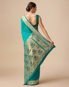 Monjolika Fashion Opulent Paithani In Regal Turquoise Color With Gold Weaves Delicate Zari Work Silk Saree | Grocsy