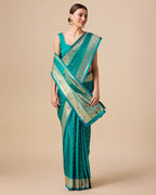 Monjolika Fashion Opulent Paithani In Regal Turquoise Color With Gold Weaves Delicate Zari Work Silk Saree | Grocsy