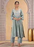 Chhap Firozi Colour Organza Shimmer Hand Work Salwar Suit | Grocsy