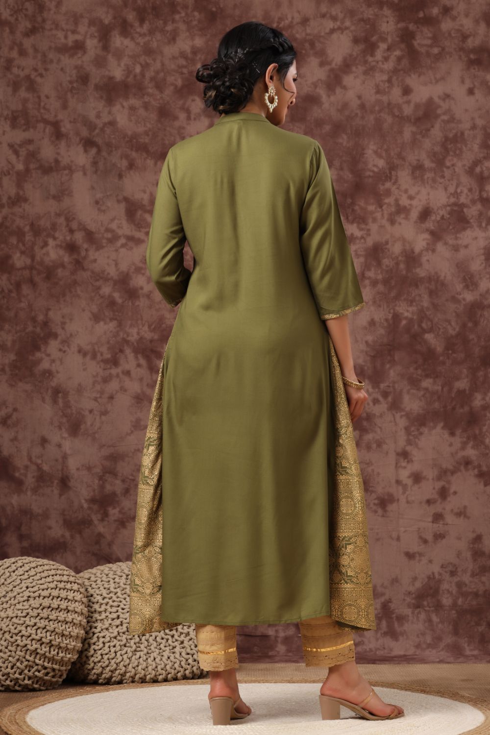 Juniper Womens Olive Rayon Foil Printed Kurta | Grocsy