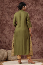 Juniper Womens Olive Rayon Foil Printed Kurta | Grocsy