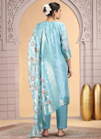 Chhap Organza Jacquard Woven and Hand Work Salwar Suit In Sky Blue Colour | Grocsy