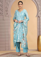 Chhap Organza Jacquard Woven and Hand Work Salwar Suit In Sky Blue Colour | Grocsy