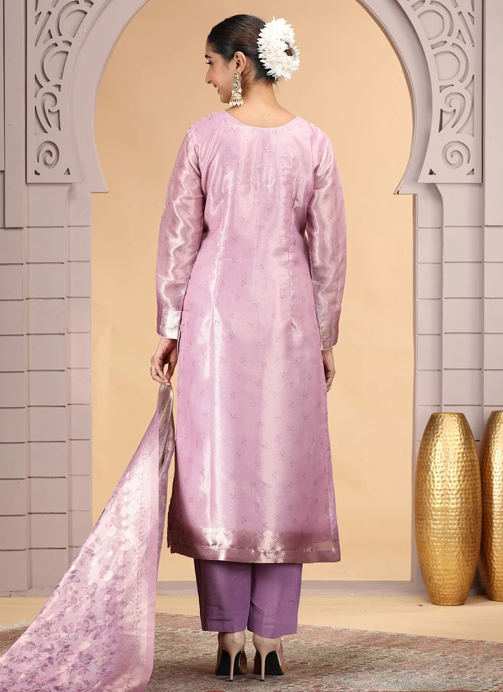 Chhap Organza Jacquard Woven and Hand Work Salwar Suit In Purple Pink Colour | Grocsy